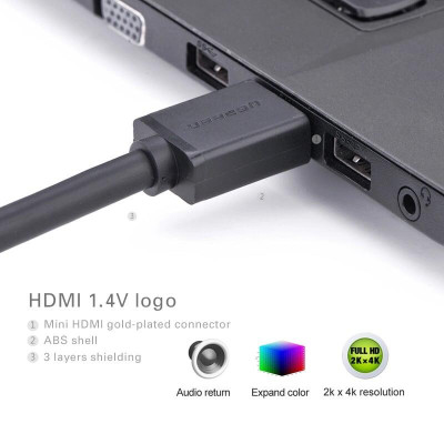 Ugreen UG10117HD108TK 2M màu Đen Cáp chuyển đổi Mini HDMI sang HDMI thuần đồng - HÀNG CHÍNH HÃNG