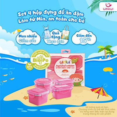 Hộp đựng đồ ăn dặm an toàn - Set 4 hộp kín Angel food UINLUI