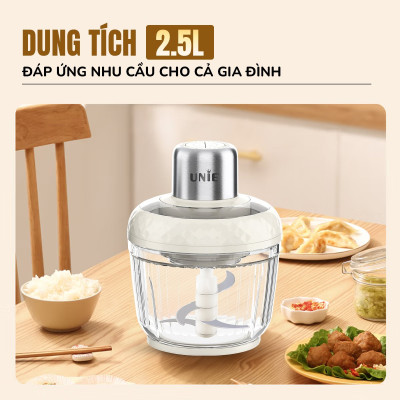 Máy xay thịt UNIE UM366, công suất 400W, 2 cối thủy tinh tiện lợi, động cơ đồng cao cấp; xay thịt, đánh ruốc, bóc tỏi tiện lợi; hàng chính hãng bảo hành 12 tháng