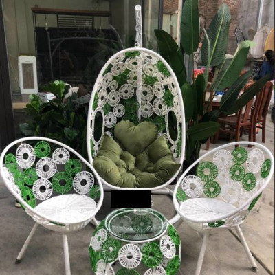 Xích đu đơn hoa mai XĐ140 chất liệu khung sắt mây nhựa cao cấp juno sofa