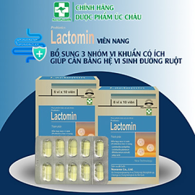 Men vi sinh LACTOMIN (viên nang) bổ sung 3 loại lợi khuẩn có ích được bao vi nang, hỗ trợ giảm tiêu chảy, táo bón, phân sống, cân bằng hệ vi sinh đường ruột.