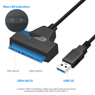 Cáp Chuyển Đổi Kết Nối Ổ Cứng HDD Từ USB 3.0 Sang Sata 22 Pin 2.5 Inch, Hàng nhập khẩu