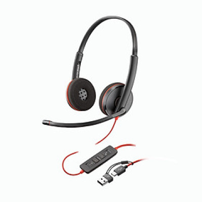 Tai nghe có dây Poly Blackwire 3220 Stereo USB-C +Adapter USB-C/A - Hàng Chính Hãng