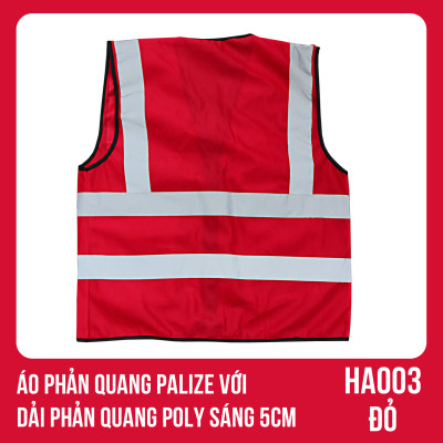 Áo phản quang Palize với dải Phản quang Poly sáng 5cm màu ĐỎ - Mã HA003