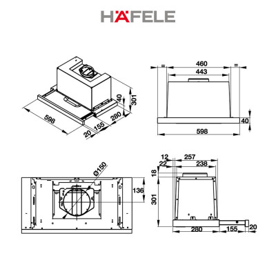 Máy Hút Mùi Âm Tủ Hafele HH-TG60E HH-TG60E (60cm) - 539.81.073 Xuất Xứ Châu Âu Kèm Than Hoạt Tính (Hàng chính hãng)
