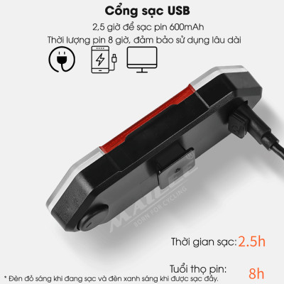 Đèn Xi Nhan Xe Đạp WR-2118 Điều Khiển Từ Xa, Sạc USB, dung lượng 600mAh, Chống Nước tiêu chuẩn IPX2, Đèn Hậu Độ Sáng Cao, Đèn Cảnh Báo An Toàn xe đạp, Năm Chế Độ sáng - Mai Lee