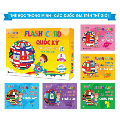 Thẻ Học Thông Minh - Flashcard Quốc Kỳ Các Nước Trên Thế Giới - 5 Châu Lục - (Song Ngữ Anh Việt) 180 Thẻ