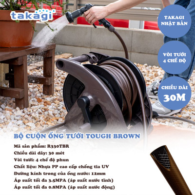 Bộ cuộn ống tưới cây 30m Tough Brown Takagi R330TBR