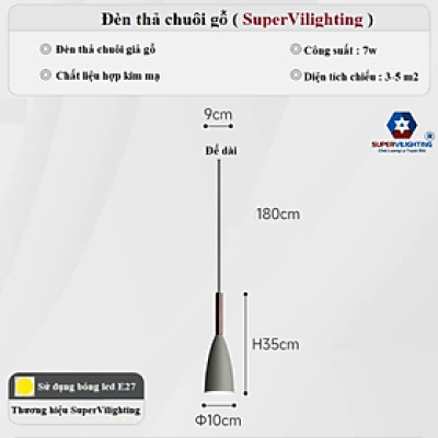 Đèn thả phòng ngủ decor bàn ăn chuôi gỗ SuperVilighting CHUOIGO-D100 phong cách hiện đại