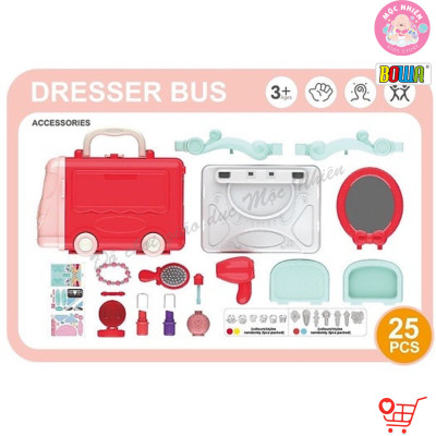 Bộ đồ chơi hướng nghiệp nhập vai Bowa 8078 - Xe buýt trang điểm 25 chi tiết (bánh xe đẩy được)