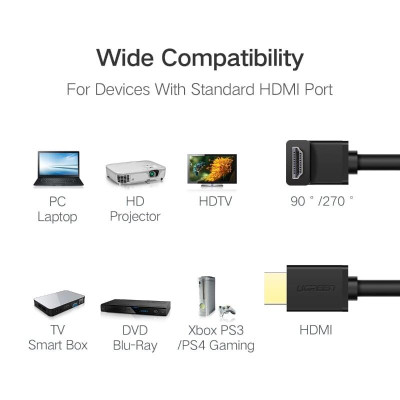 Ugreen UG10173HD103TK 2M màu Đen Cáp tín hiệu HDMI chuẩn 1.4 đầu bẻ góc 90 độ - HÀNG CHÍNH HÃNG