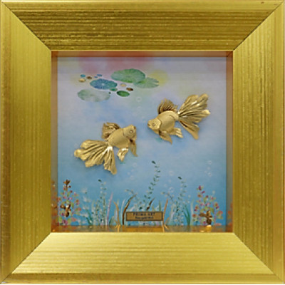 Tranh Vàng 24K - Đôi Cá - BST Luxe Aqua Phong Cách Sống - Size 18 x 18 cm - CGS-0879-02