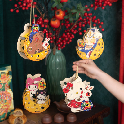 Lồng Đèn Gỗ Trung Thu Mẫu Mới 2024 Lalamoon - Bộ Kit DIY Tự Vẽ và Làm Đèn Trông Trăng - Lalala Baby