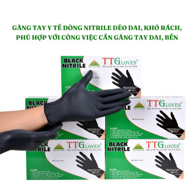 Găng Tay Y Tế Size M Không Bột Nitrile Màu Đen TTGLOVES (100 chiếc)