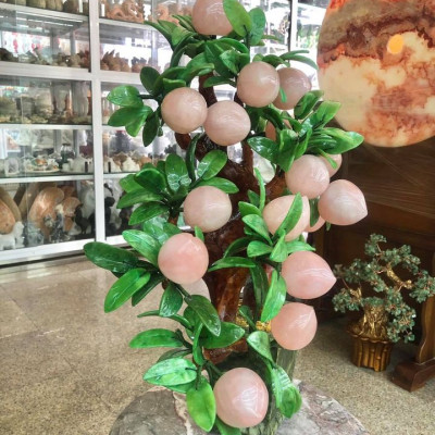 Cây đào phong thủy đá thạch anh hồng gồm 18 quả - Cao 55cm