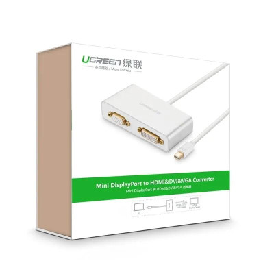 Ugreen UG10438MD109TK Màu Trắng Bộ chuyển đổi Mini displayport sang HDMI + VGA + DVI cao cấp - HÀNG CHÍNH HÃNG
