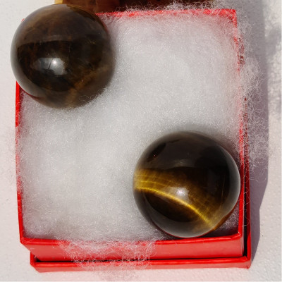 Cặp Bi Lăn Tay Đá Thạch Anh Mắt Hổ Tự Nhiên - Maxi - 35mm - Hợp Với Mệnh Kim, Thổ