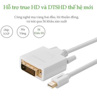 Ugreen UG10405MD102TK 2M Màu Trắng Cáp chuyển đổi Mini DP sang DVI 24 + 1 hỗ trợ phân giải 1080P - HÀNG CHÍNH HÃNG