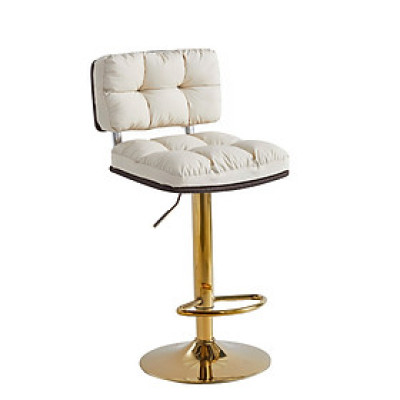Ghế quầy bar nệm PU màu kem CB2296B-P Nội thất Capta Ghế đảo bếp nệm giả da PU màu kem chân tăng giảm thép mạ màu vàng