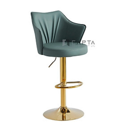 Ghế bar nệm PU màu xanh CB2297B-P Nội thất Capta Ghế bar tăng giảm độ cao nệm PU màu xanh chân thép mạ màu vàng 