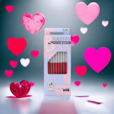 Dao Cạo Lông Mày Cán Dài Bằng Thép Không Gỉ Kai Razor 00743 BTM-10H1 Dành Cho Nữ (Set 10 Cây)