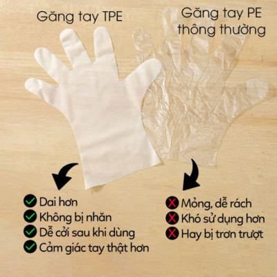 Hộp 100 Găng Tay Cao Su TPE , Bao Tay Siêu Dai Dùng 1 Lần Làm Bếp Nấu Ăn Vệ Sinh Không Mùi Chống Nhăn kitchen gloves Hàng chính hãng Victoria Bay 