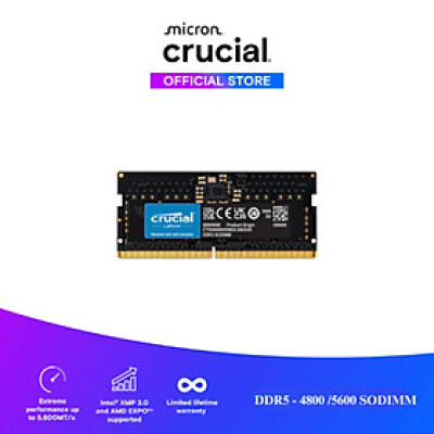 Ram Laptop Crucial DDR5 48GB Bus 5600 CL46, điện áp 1.1V - CT48G56C46S5- Hàng chính hãng
