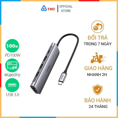 Bộ chuyển đa năng 5in1 USB-C sang HDMI 4K60Hz+3 USB 3.0+PD100W Ugreen 70495 - hàng chính hãng