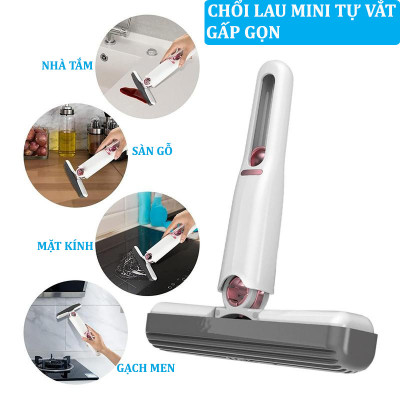 Cây Lau Mặt Kính Siêu Sạch Có Nút Kéo Vắt Nước Tiện Dụng, Dụng Cụ Lau Chùi Kính, Nhà Bếp, Văn Phòng Nhỏ Gọn Tiện Dụng