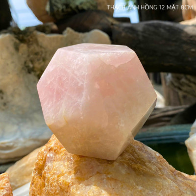 Thạch anh hồng 12 mặt 8cm NHASAN QC1412 Hút vượng khí nặng 520gr