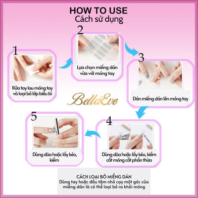Set 20 Miếng Dán Móng Tay Kiểu Hàn Quốc Silicon Không Keo Dán Bellaeve