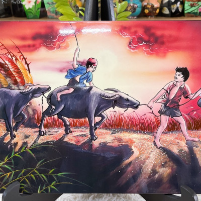 Tranh sơn mài - ĐỒNG QUÊ VIỆT NAM -Hàng xuất khẩu size 30x40 cm
