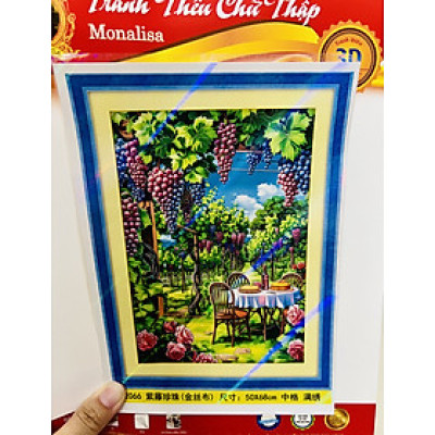 Tranh thêu kín Vườn nho 2066, kích thước 50 x 68 cm