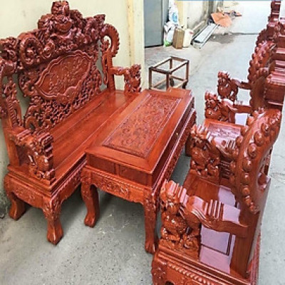 Bộ Bàn Ghế Rồng Khuỳnh Nghê Đỉnh Gỗ Hương Đá