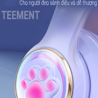 Tai Nghe Bluetooth Tai Mèo Phát Sáng Teement, Tai Nghe Không Dây, Tai Nghe Chụp Tai Bluetooth 5.3, Đèn Led Và Âm Bass Mạnh Mẽ - Hàng Chính Hãng