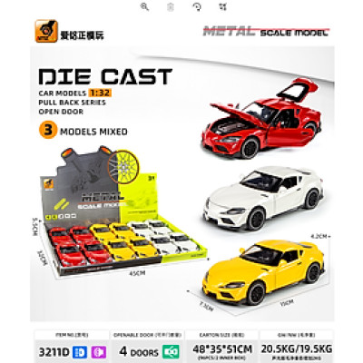3211D Mô hình xe ô tô kim loại pull-back - bộ 12 chiếc (KT 15x6.5x4.5cm)