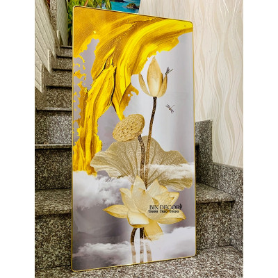(ẢNH THẬT) Tranh treo tường hoa sen vàng tranh trang trí decor kèm đinh treo