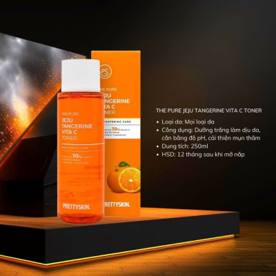 Nước hoa hồng dưỡng trắng, phục hồi da Vitamin C Prettyskin, Toner Pretty Skin The Pure Jeju Tangerine cấp ẩm làm dịu
