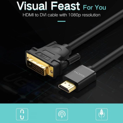 Ugreen UG50349HD133TK 3M màu Đen Cáp chuyển đổi HDMI sang DVI 24 + 1 thuần đồng - HÀNG CHÍNH HÃNG