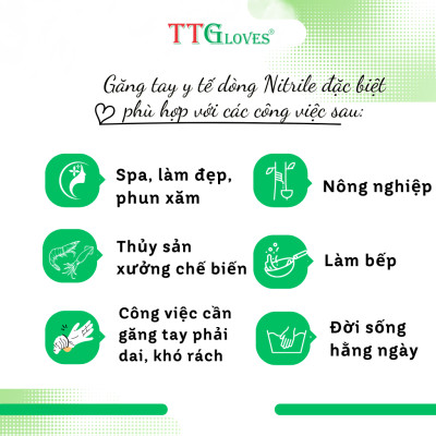 Găng Tay Y Tế Size XS Không Bột Nitrile TTGLOVES Màu Trắng (100 Chiếc/hộp)