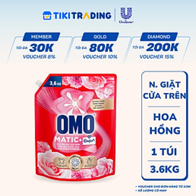 Túi Nước Giặt Omo Matic Cho Máy Giặt Cửa Trên Hương Hoa Hồng Ecuador 3.6KG