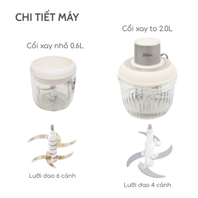 Máy xay thịt đa năng SEKA SK2287, 2 cối thủy tinh, thiết kế 4 - 6 lưỡi dao sắc bén, Công suất mạnh 500W hàng nhập khẩu