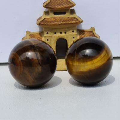 Cặp Bi Lăn Tay Đá Thạch Anh Mắt Hổ Tự Nhiên - Maxi - 35mm - Hợp Với Mệnh Kim, Thổ