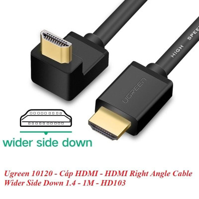 Ugreen UG10120HD103TK 1M màu Đen Cáp tín hiệu HDMI chuẩn 1.4 đầu bẻ góc 90 độ - HÀNG CHÍNH HÃNG