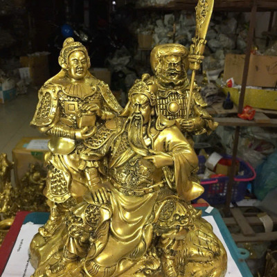 Bộ tượng Tam Thánh CTQ10 25 x 20.2 x 27.6cm mạ vàng hoặc màu xanh lựa chọn