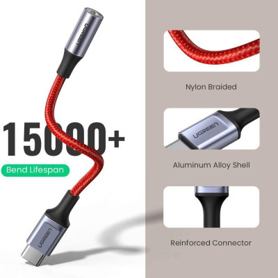 Ugreen UG70506AV153TK màu đỏ chuyển USB type C sang audio 3.5mm truyền âm thanh vỏ nhôm chống nhiễu dài 10cm - HÀNG CHÍNH HÃNG