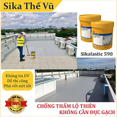 Chống thấm không cần đục gạch, chống thấm sân thượng, sàn mái lộ thiên - Sikalastic 590 (thùng 20kg)
