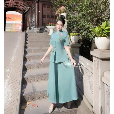 Đồ Lam Nữ Đi Chùa SJ14 Trang Nhã Kín Đáo Dành Cho Phật Tử THÊU CÁ THỦ CÔNG