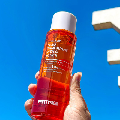 Nước hoa hồng dưỡng trắng, phục hồi da Vitamin C Prettyskin, Toner Pretty Skin The Pure Jeju Tangerine cấp ẩm làm dịu