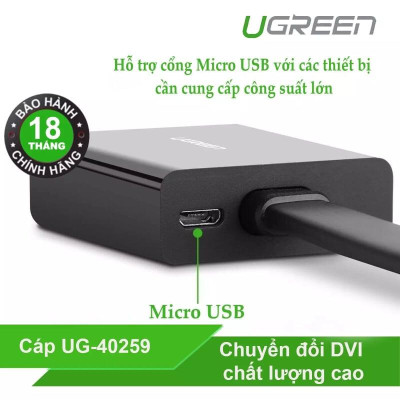 Ugreen UG40259MM108TK 30CM màu Đen Cáp chuyển đổi DVI D 24 + 1 sang VGA cáp dẹt - HÀNG CHÍNH HÃNG